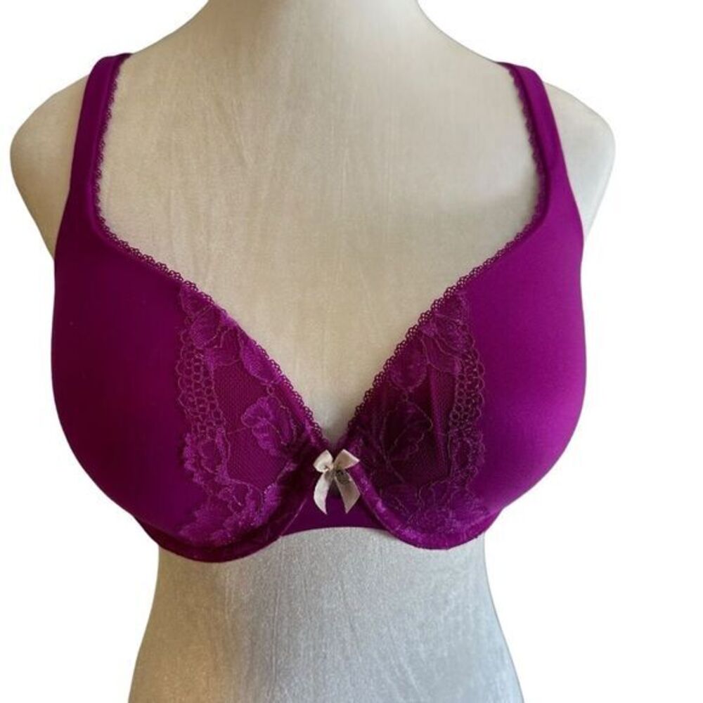 Victoria Secret Padded Perfect Coverage Purple 34DD Lace Trim Underwire Bra